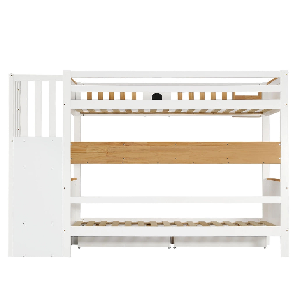 LETTO A CASTELLO con scala contenitore 90x200 cm legno e MDF bianco/naturale