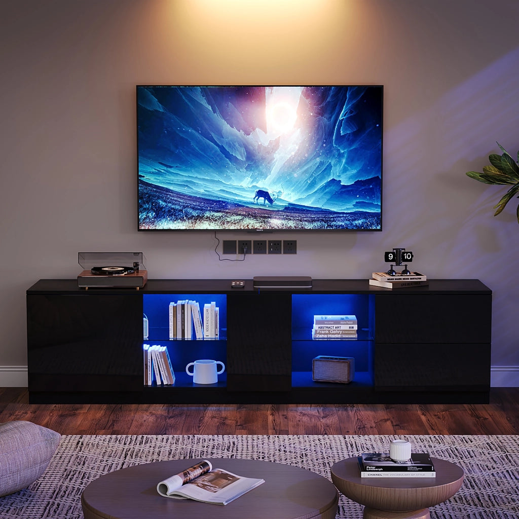 Mobile TV con LED - Zephmum- 160x40x52 cm - Nero - Lucido, adatto per TV fino a 65"