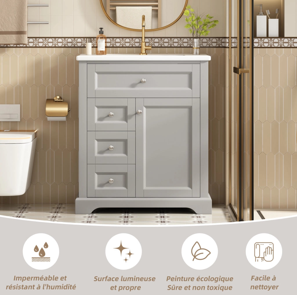 Mobile bagno con lavabo a terra, grigio, 76x46x87 cm