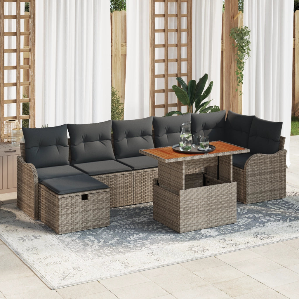Set Divano da Giardino 8 Pezzi con Cuscini Rattan Poliestere Grigio