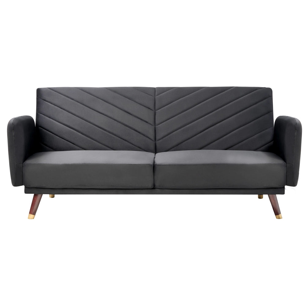 Divano Letto Tessuto Velluto Nero Scuro Soggiorno Moderno 3 Posti Gambe In Legno Braccio A Pista