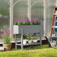 Fioriera Rialzata con Ripiano Inferiore e 2 Fori di Drenaggio, in Legno di Abete, 100x30x70.5 cm, Grigio