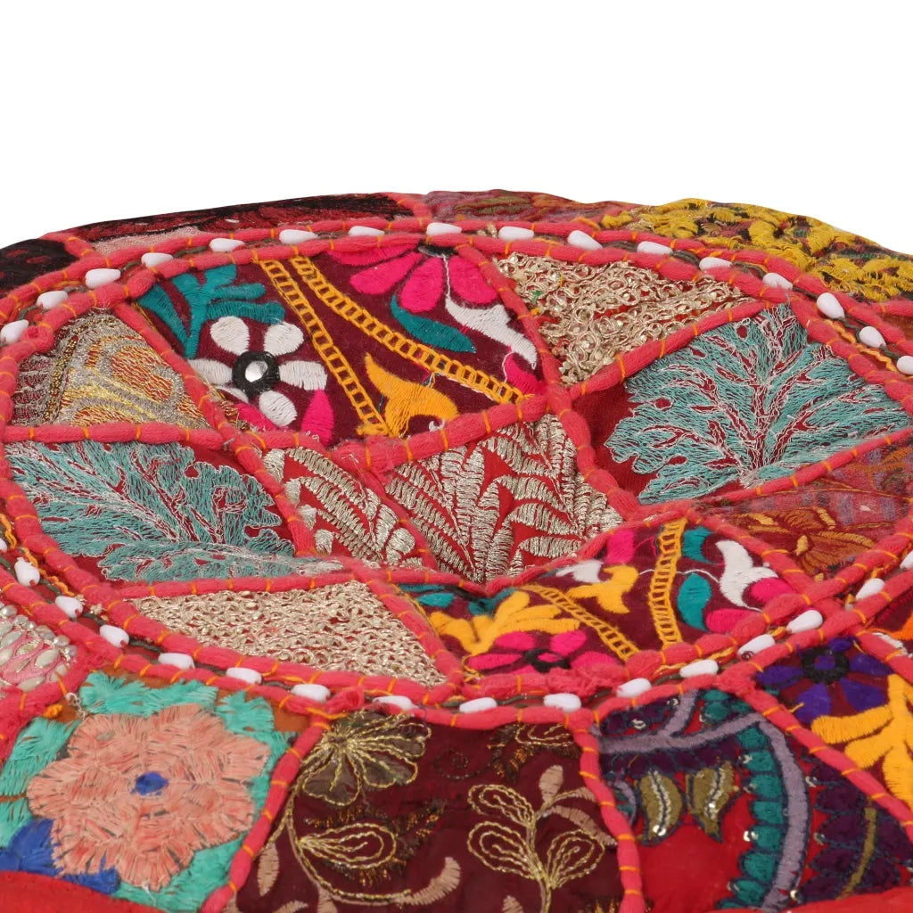 Pouf Patchwork Rotondo Fatto a Mano in Cotone 40x20 cm Rosso 246571