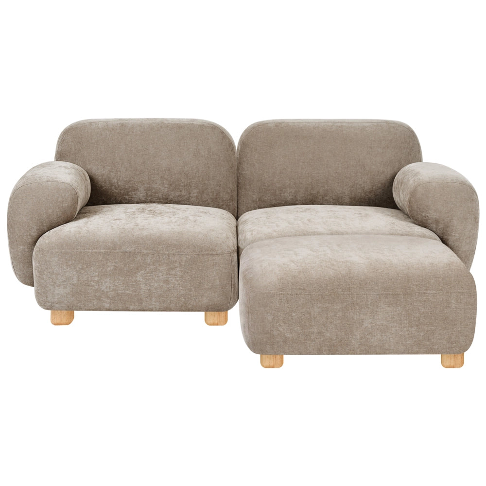 Divano componibile a 2 posti in tessuto due elementi angolari con poggiapiedi gambe in legno beige stile moderno
