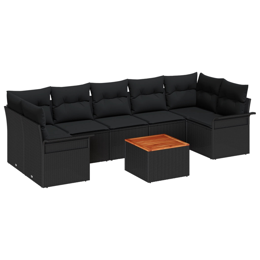 Set Divani Giardino 8 Pezzi con Cuscini Rattan Poliestere Nero Acacia