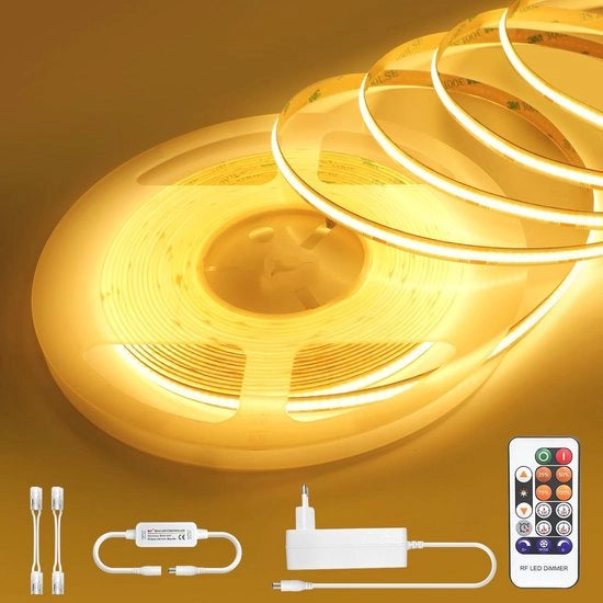 Striscia LED 10 m calda bianca regolabile 24 V autoadesiva 3000 K impermeabile IP44 flessibile con comando a distanza - bagno cucina soggiorno decorazione