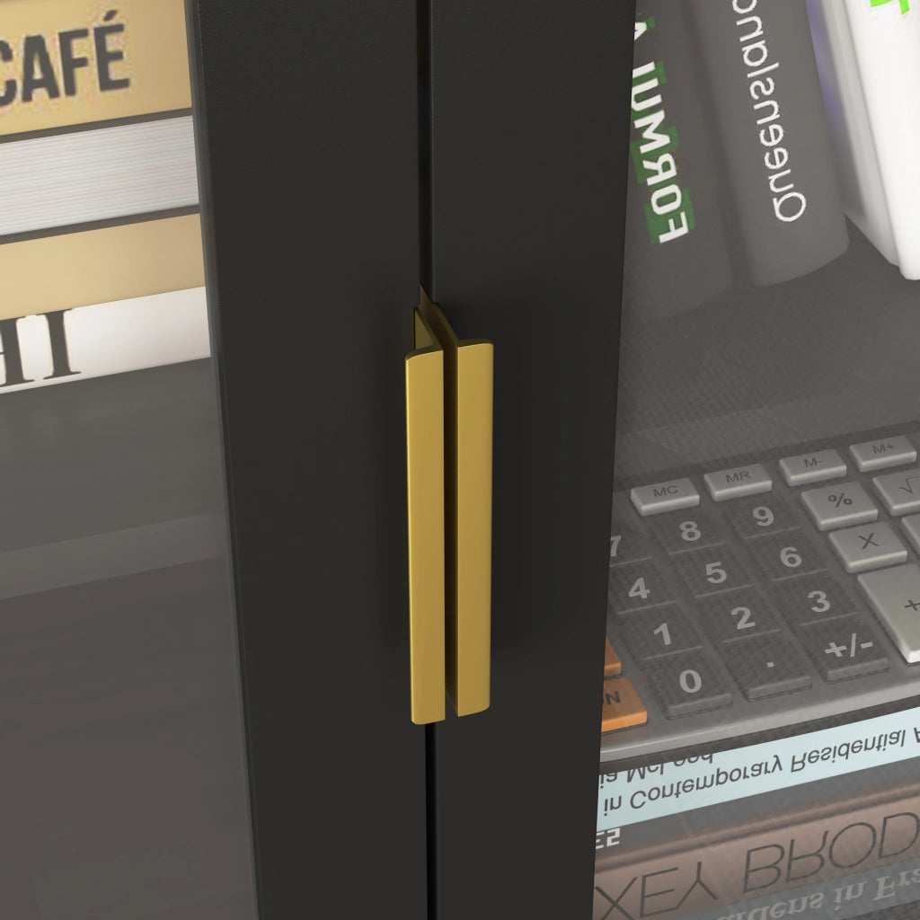 Mobile contenitore alto con ante in vetro temperato ripiani regolabili in MDF nero 60 × 35 × 160 cm