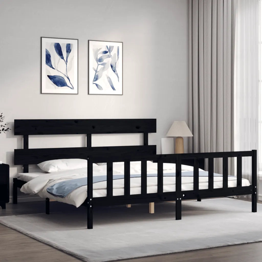 Giroletto con Testiera-Struttura Letto con testiera Nero 200x200 cm in Legno Massello 165531