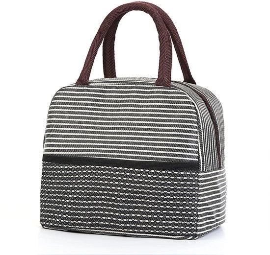 Tas di pranzo riutilizzabile, bento, isolata, per adulti, donne/uomini, per lavoro, picnic o viaggio, stile nero