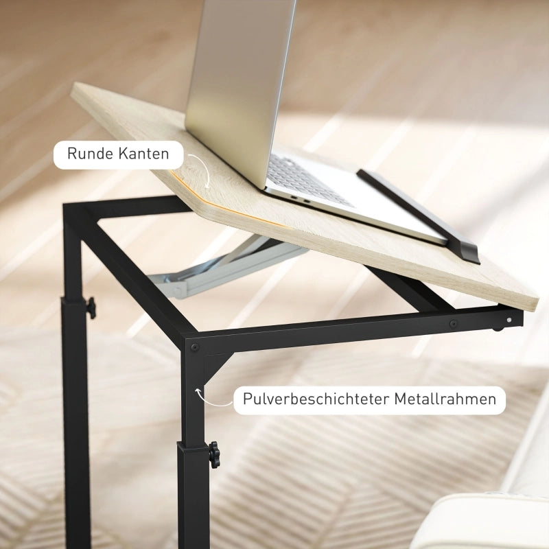 Tavolino a C con ruote e piano inclinabile, regolabile in altezza per soggiorno e letto, 55 × 36 × 62,5-82,5 cm
