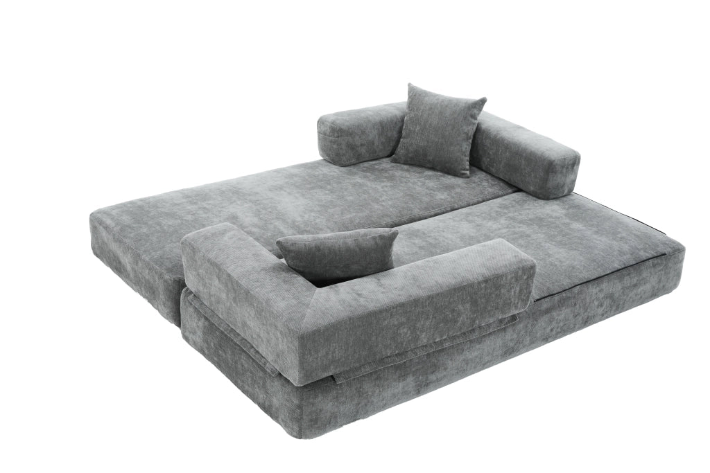 Sofa modulare in chenille con tasche laterali 198x79x60 cm; grigio scuro