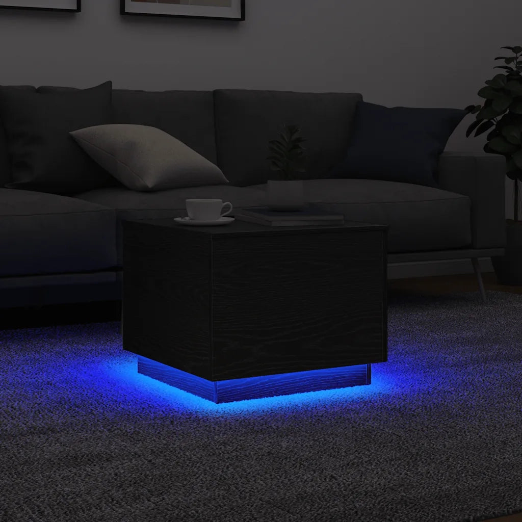 Tavolino da Salotto con Luci LED-Tavolino da soggiorno Rovere Nero 50x50x40 cm 943618