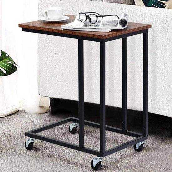Tavolo da soggiorno industriale moderno con struttura in metallo e pannelli in legno su ruote - 50 x 35 x 60 cm, soggiorno, caffè, tavolo da pc, divano