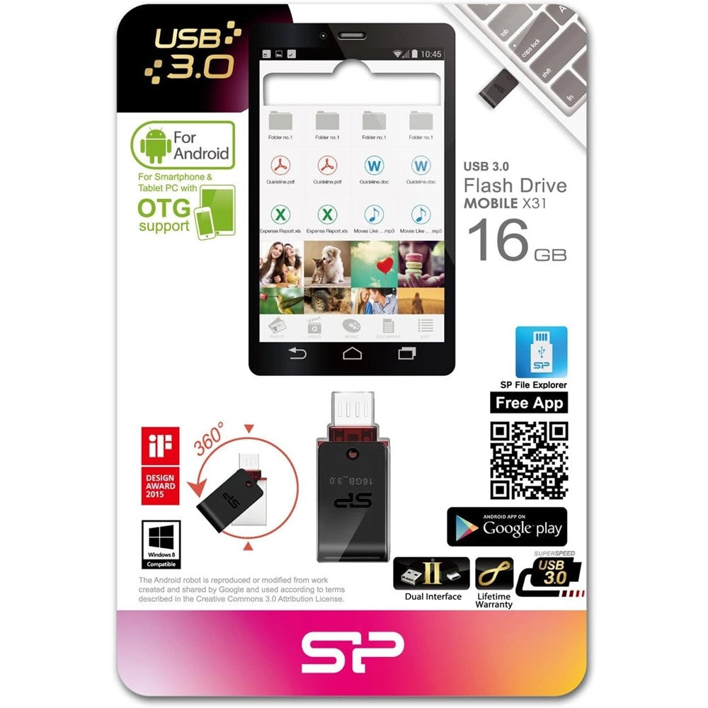 Trade Shop - Chiavetta Usb 16 Gb Usb3.1 Microusb Otg Doppia Per Smartphone Tablet Otgx31/16gb -