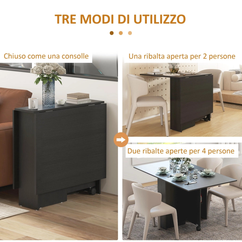 Tavolo Salvaspazio Pieghevole a 2 Ribalte per 6 Persone Nero