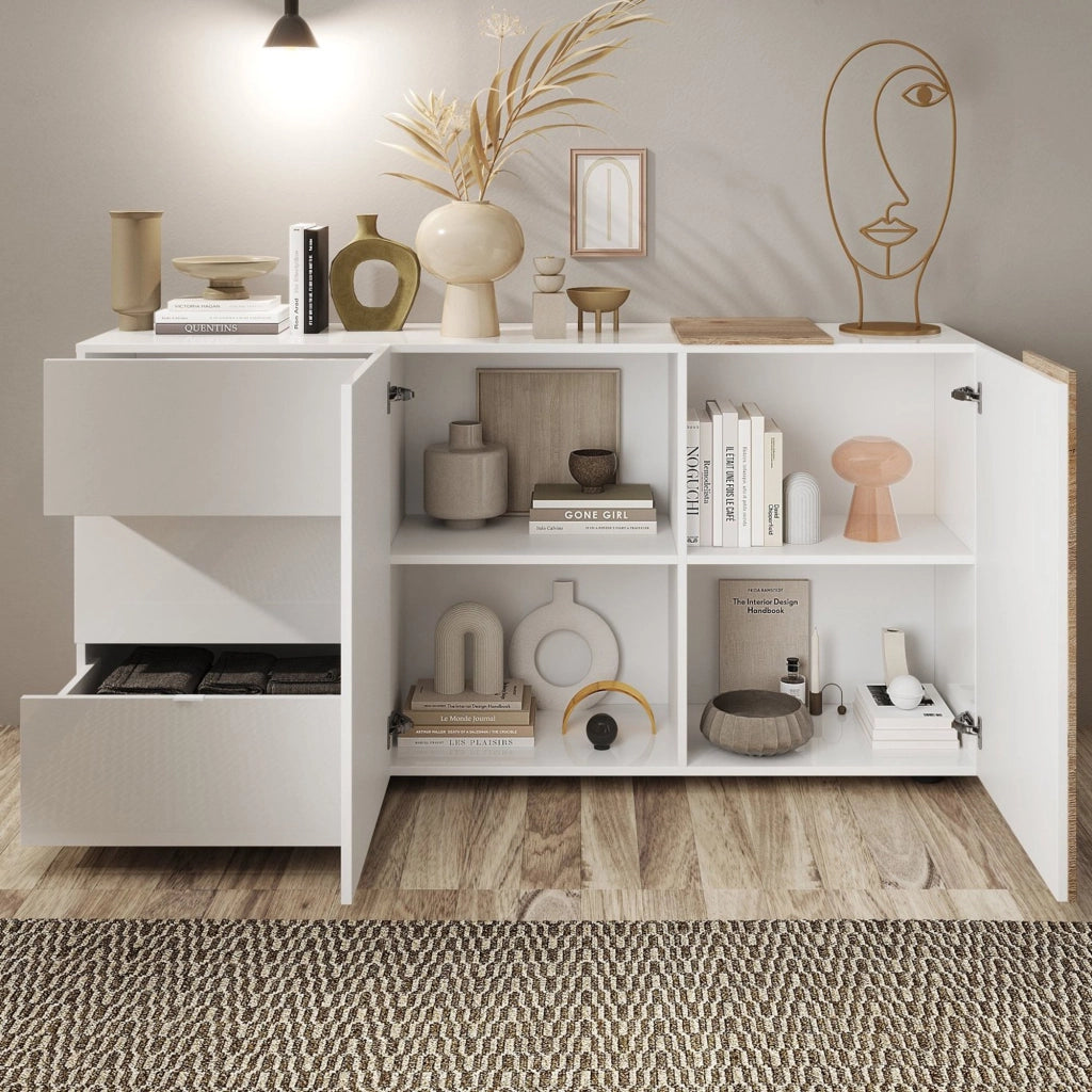 Madia Busi, Credenza 2 Ripiani, 181x44x84h cm Bianco Lucido