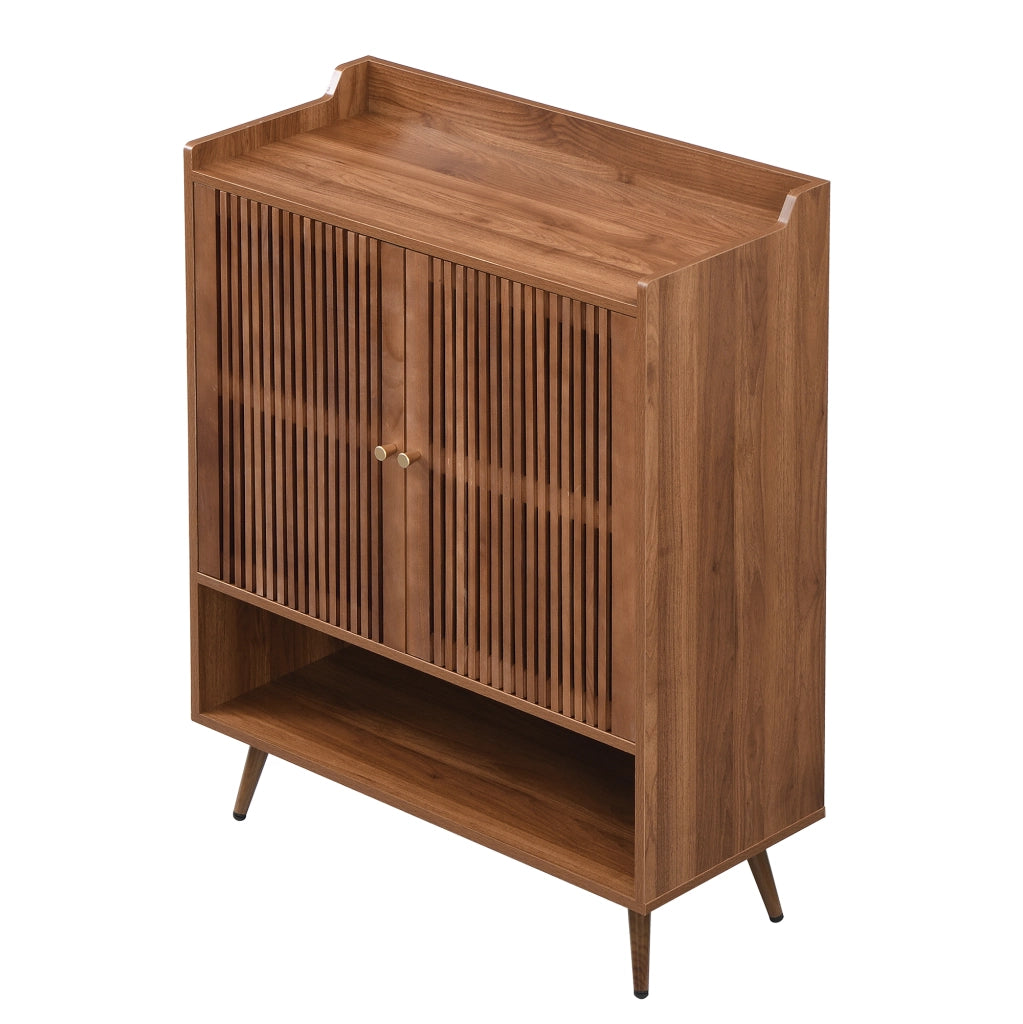 Scarpiera con 2 ante e vano aperto, ripiano fisso, per ingresso, in MDF e pino, noce, 80 × 35 × 105 cm