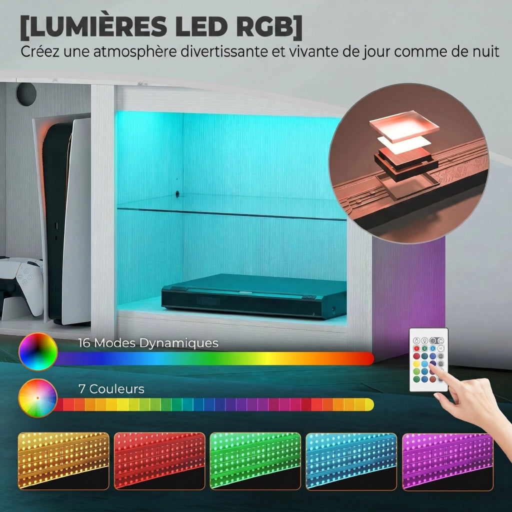 Mobile TV con LED ¨C Xylo ¨C 160cm bianco con ripiani vetro per TV fino 70 pollici
