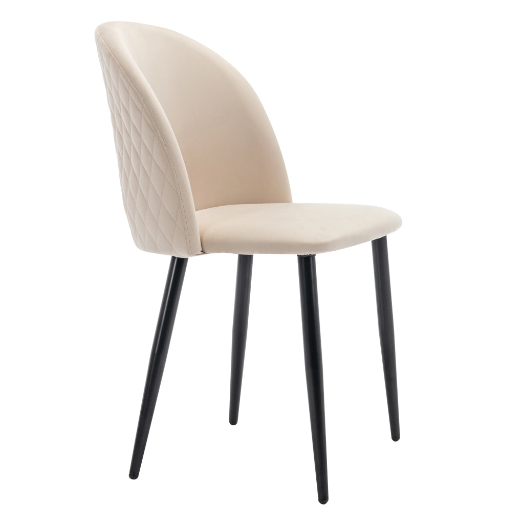 Sedia da pranzo imbottita con schienale a cuciture rombo e piedini regolabili, in velluto, Beige