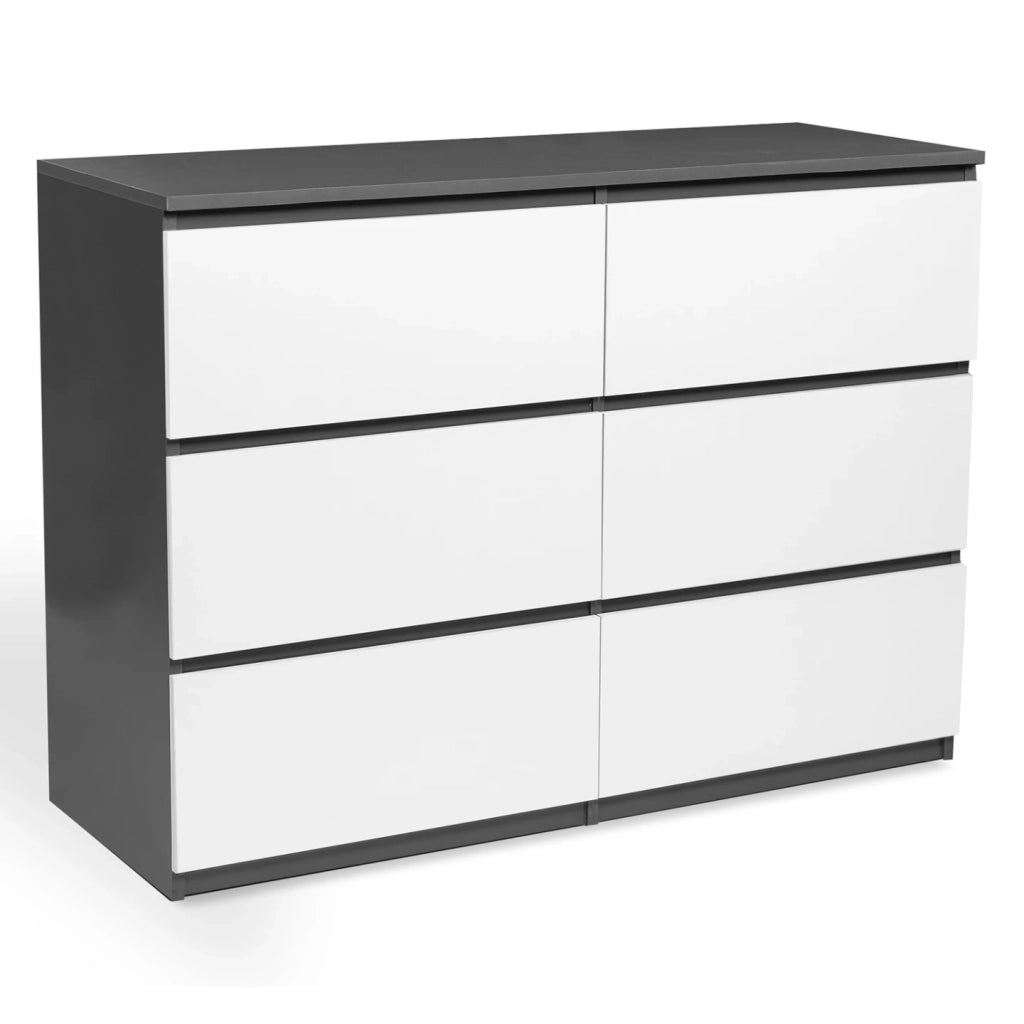 IDMarket - TOMI Cassettone a 6 cassetti da 110 cm in legno grigio e bianco