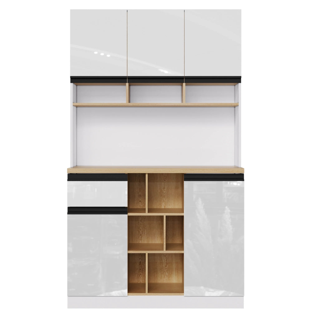 Credenza 105x45x185 cm con ante lucide; ripiani regolabili; MDF bianco