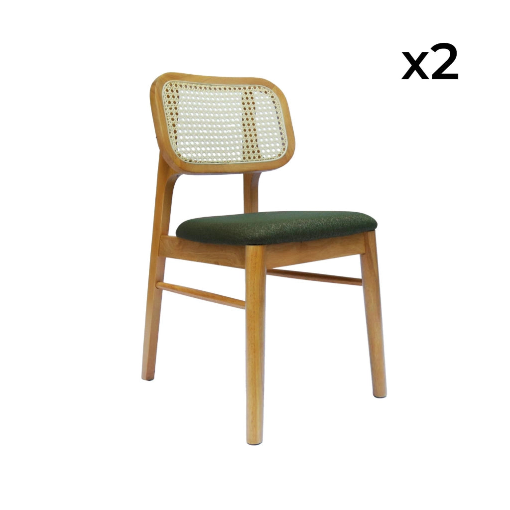 Set 2 sedie bohemien in legno di hevea e impagliatura, marrone