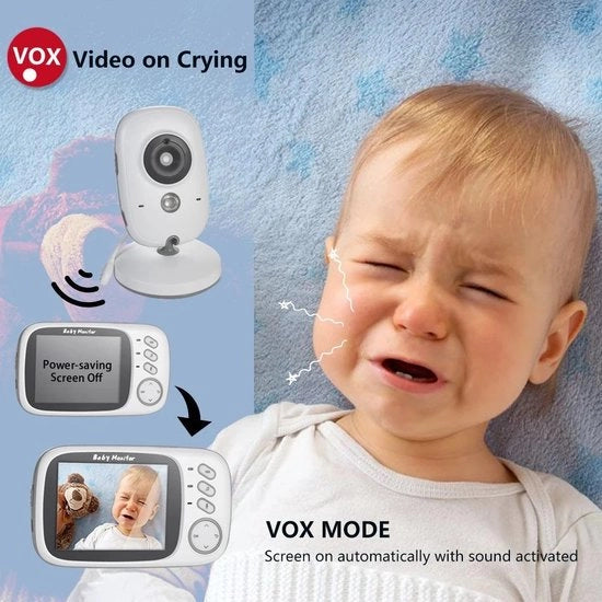 Fonino per Bambini con Camera - 3.2 Pollici Display LCD Grande - Funzione Audio a Due Vie - Video Monitor per Bambini con Schermo a Colori - Monitor per Bambini di Alta Qualità - Grande Portata di Trasmissione - Visualizzazione della Temperatura - Bianco