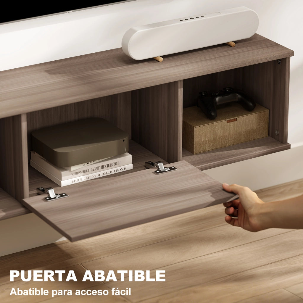 Mobile TV a Parete con 2 Compartimenti Aperti e Anta ¨C zephmum ¨C Marrone 120x30x29,5 cm