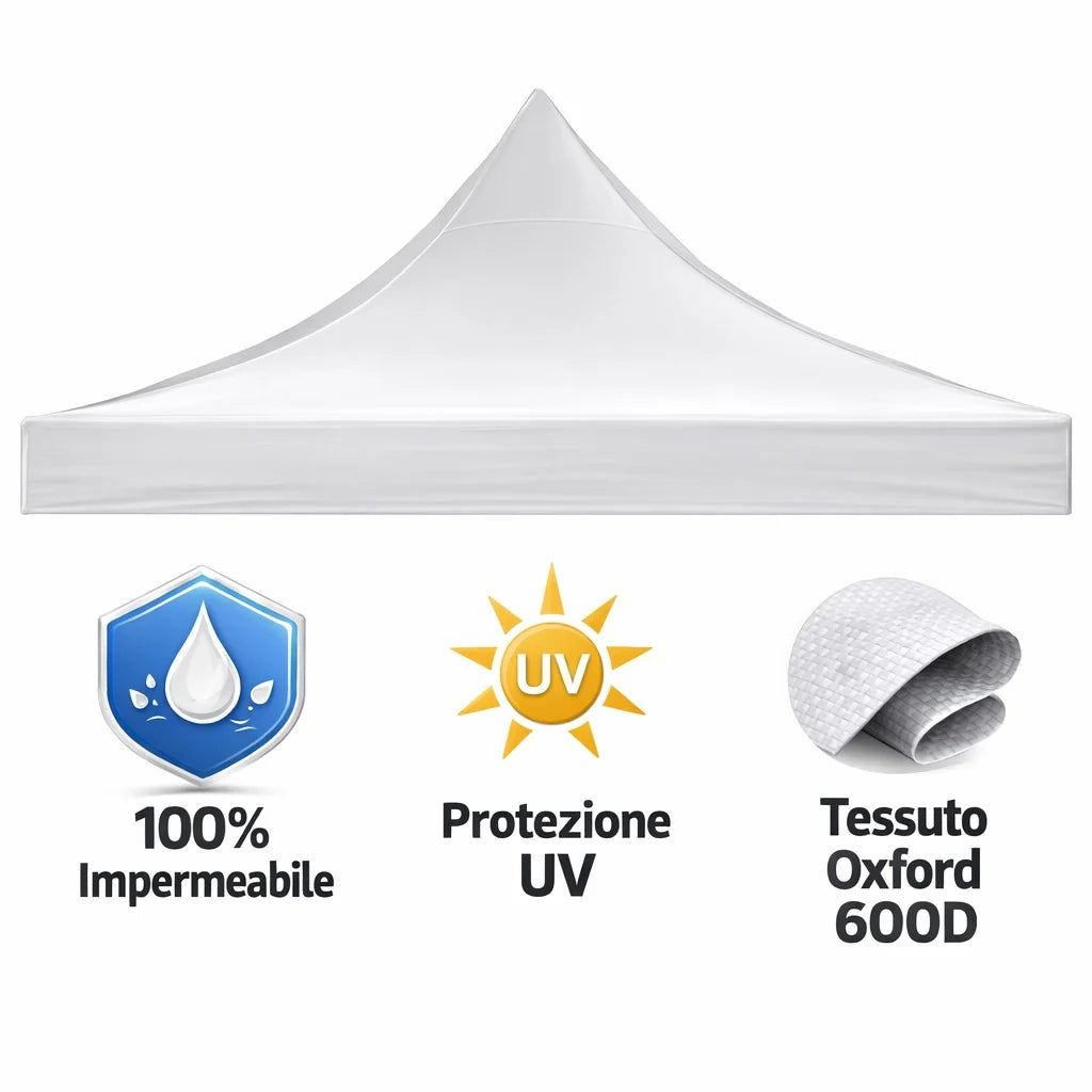 Telo laterale 4,5x2mt bianco impermeabile con porta avvolgibile per gazebo richiudibile