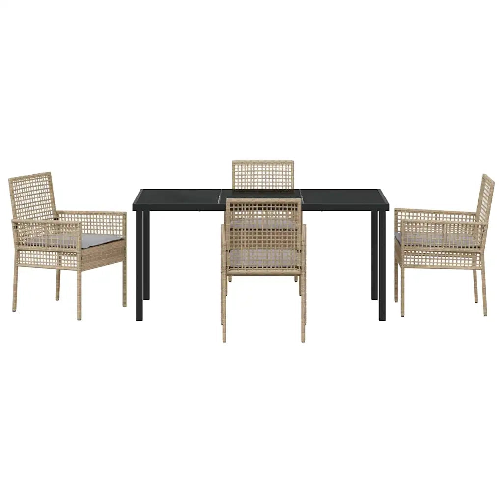 Set da Pranzo per Giardino con cuscino 5 pcs Beige polyrattan