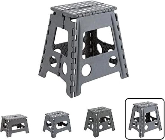 Sedia per cucina o bagno, piccola scala, seggiolone per bambini, sedile, sedia a sgabello per adulti e bambini (fino a 150 kg), 39 cm alto, grigio