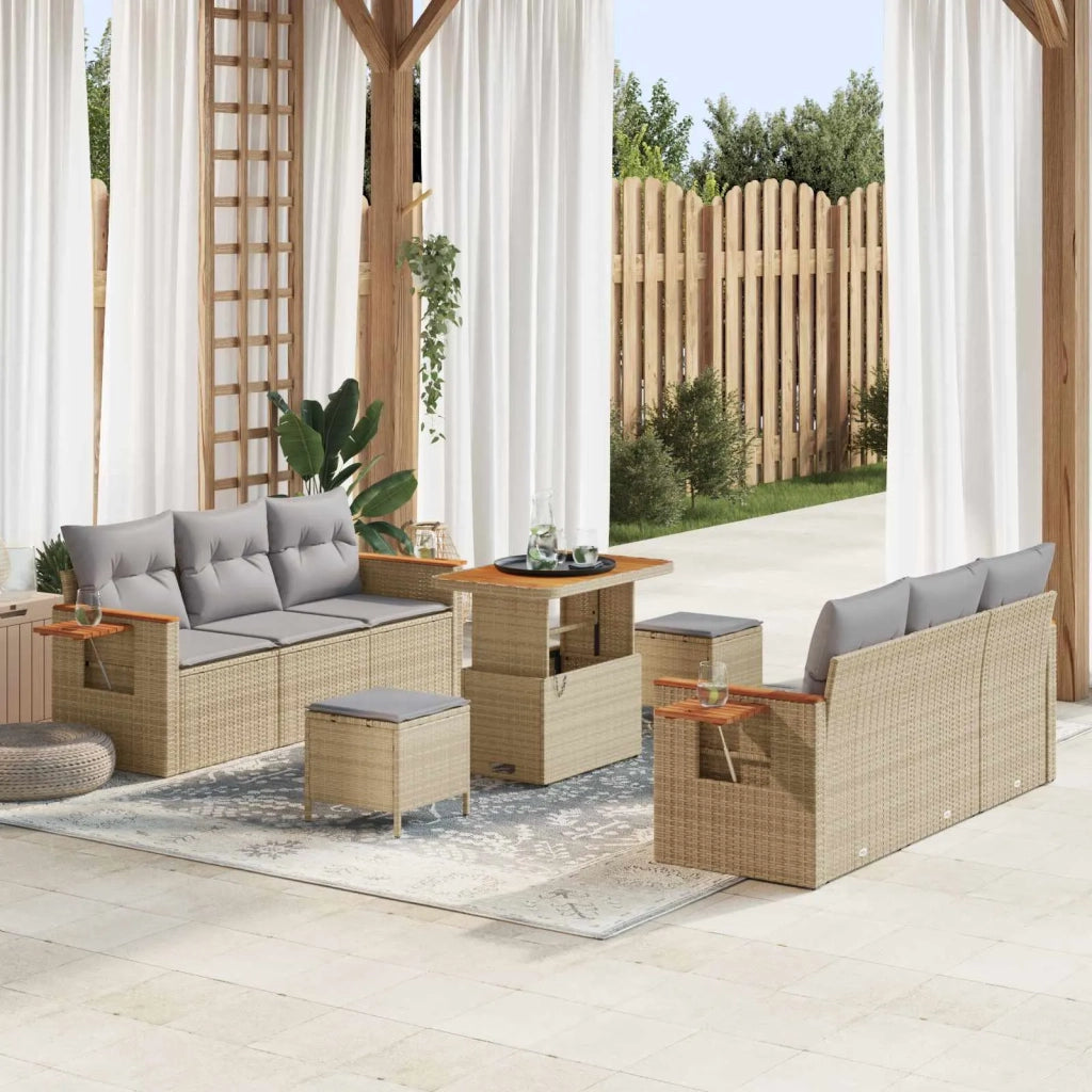 Set Divano da Giardino 9 pcs Beige polyrattan 3363002