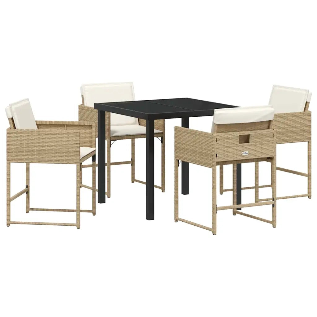 Set da Pranzo per Giardino con cuscino 5 pcs Beige polyrattan 3380020