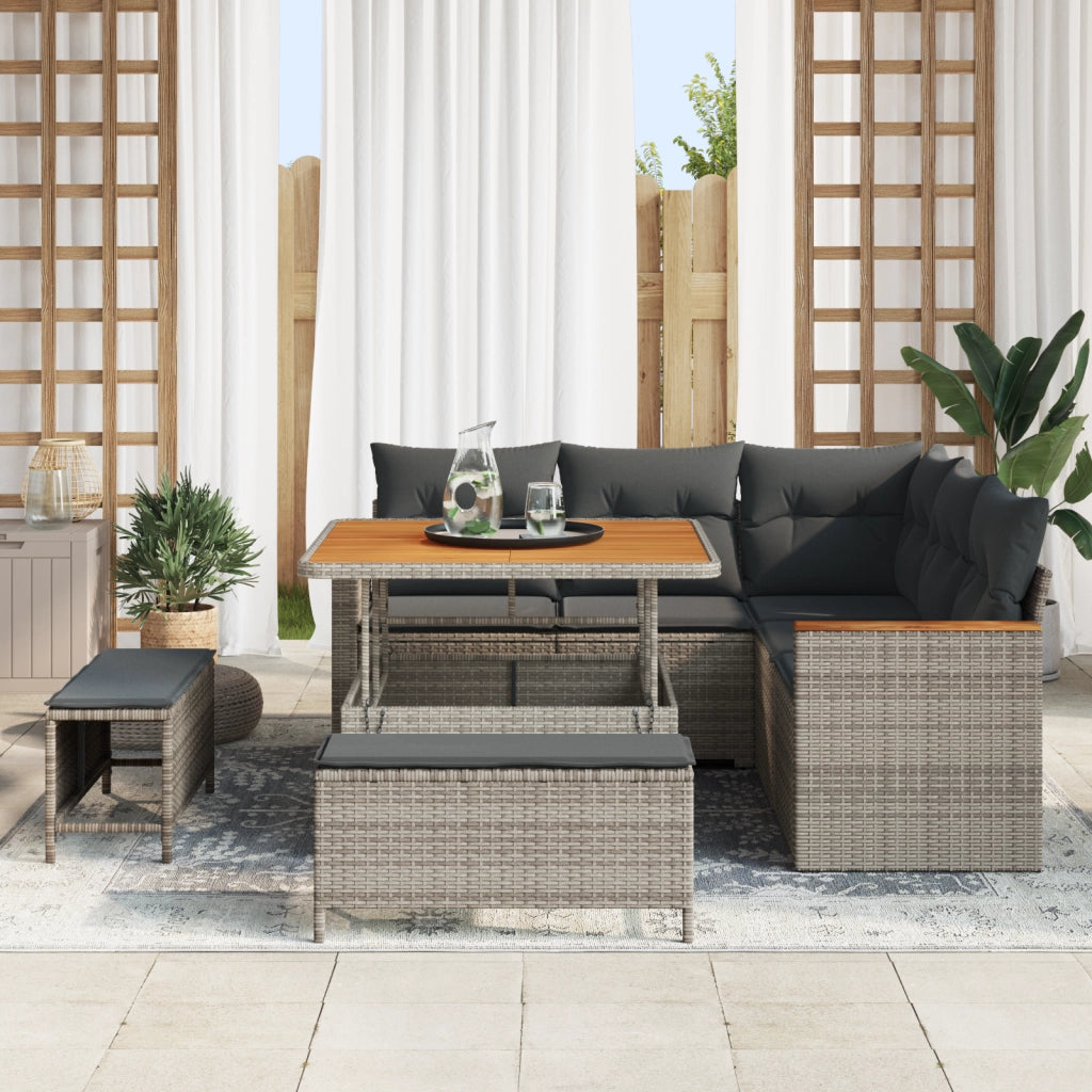 Set divano giardino 8 pezzi con cuscini grigio polyrattan