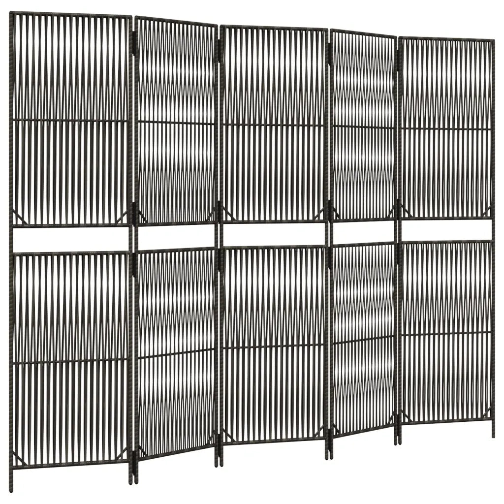 Divisorio per Ambienti | Divider per stanze | Paravento a 5 Pannelli Grigio in Polyrattan