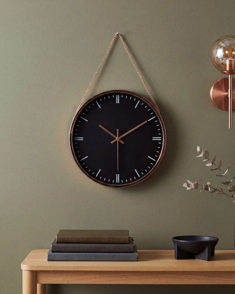 Orologio da parete nero ramato in alluminio e materiale sintetico 30 cm stile moderno
