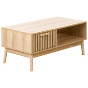 Tavolino da caffè in legno chiaro MDF gambe in legno stile scandinavo cassetto scaffale stoccaggio soggiorno