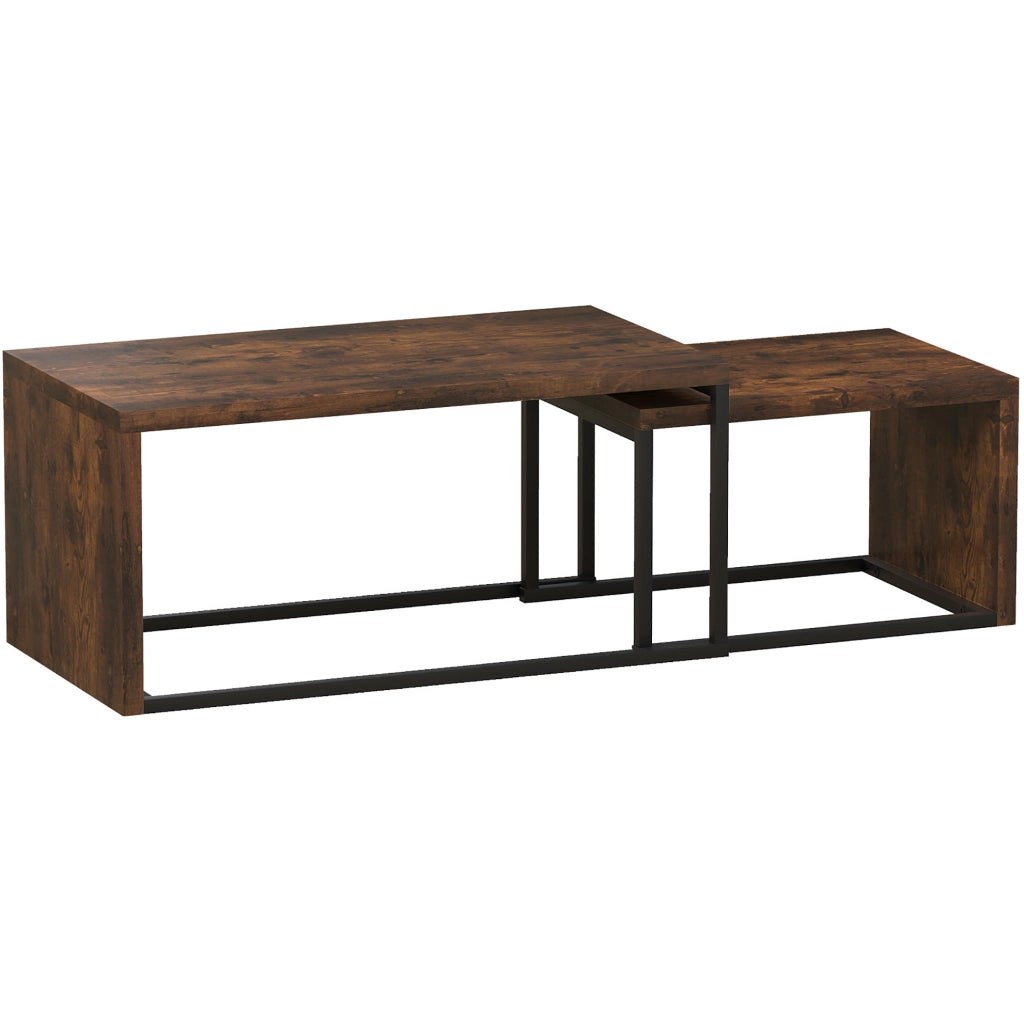 Set di tavolini da salotto; con due piani d'appoggio; legno; marrone rustico