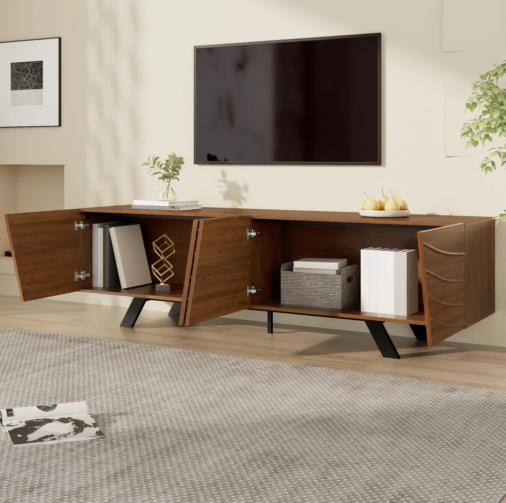 Mobile TV ULEVR 160x39x50,5 cm con frontale ondulato e passacavi, MDF effetto noce
