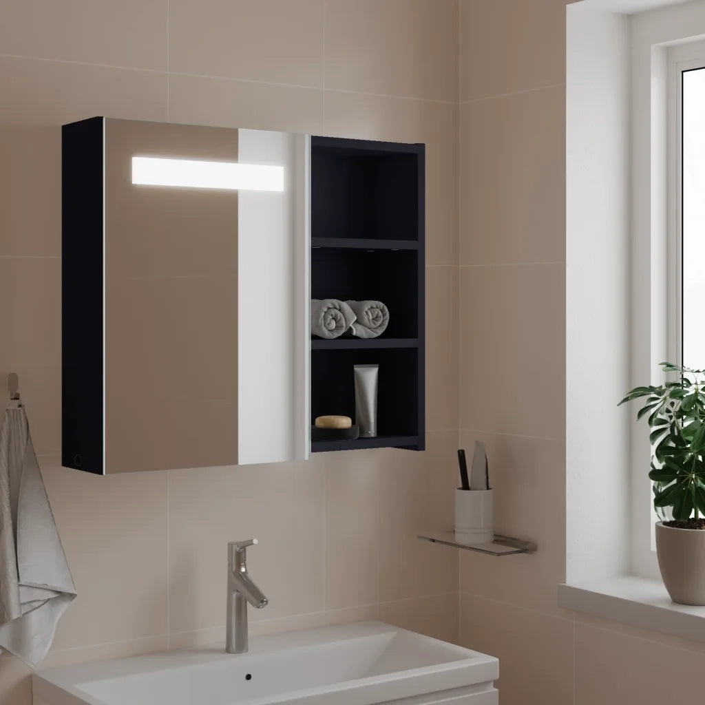 Armadietto Bagno con Specchio e LED-Mobile bagno con specchio Grigio 60x13x52 cm
