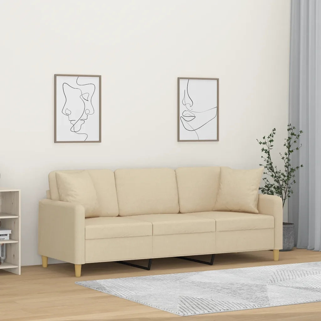 Divano a 3 Posti con Cuscini Crema 180 cm in Tessutocod mxl 123070