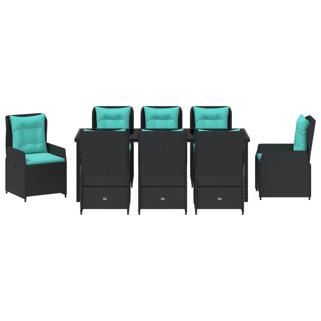 Set da Pranzo da Giardino 9 Pezzi in Polyrattan Nero