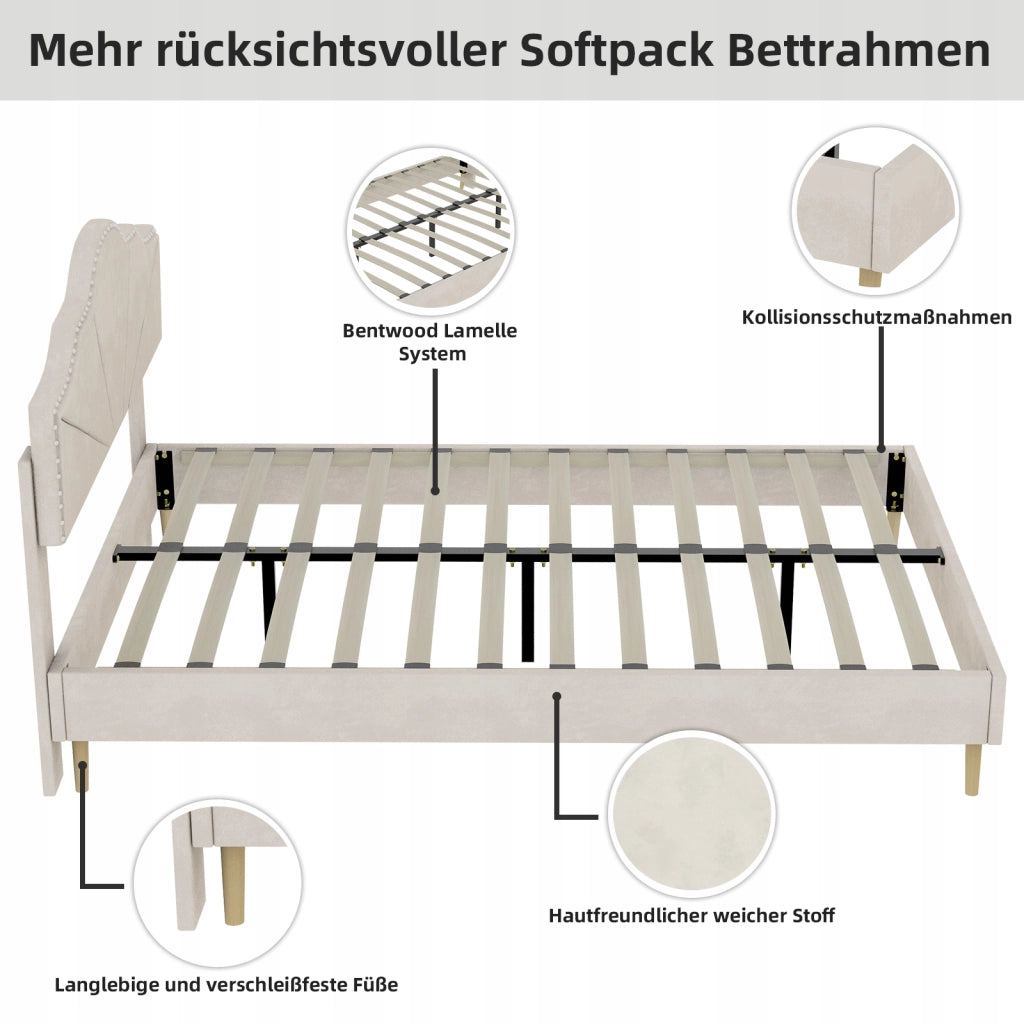 Letto imbottito 160x200 beige - Xylo - Telaio basso