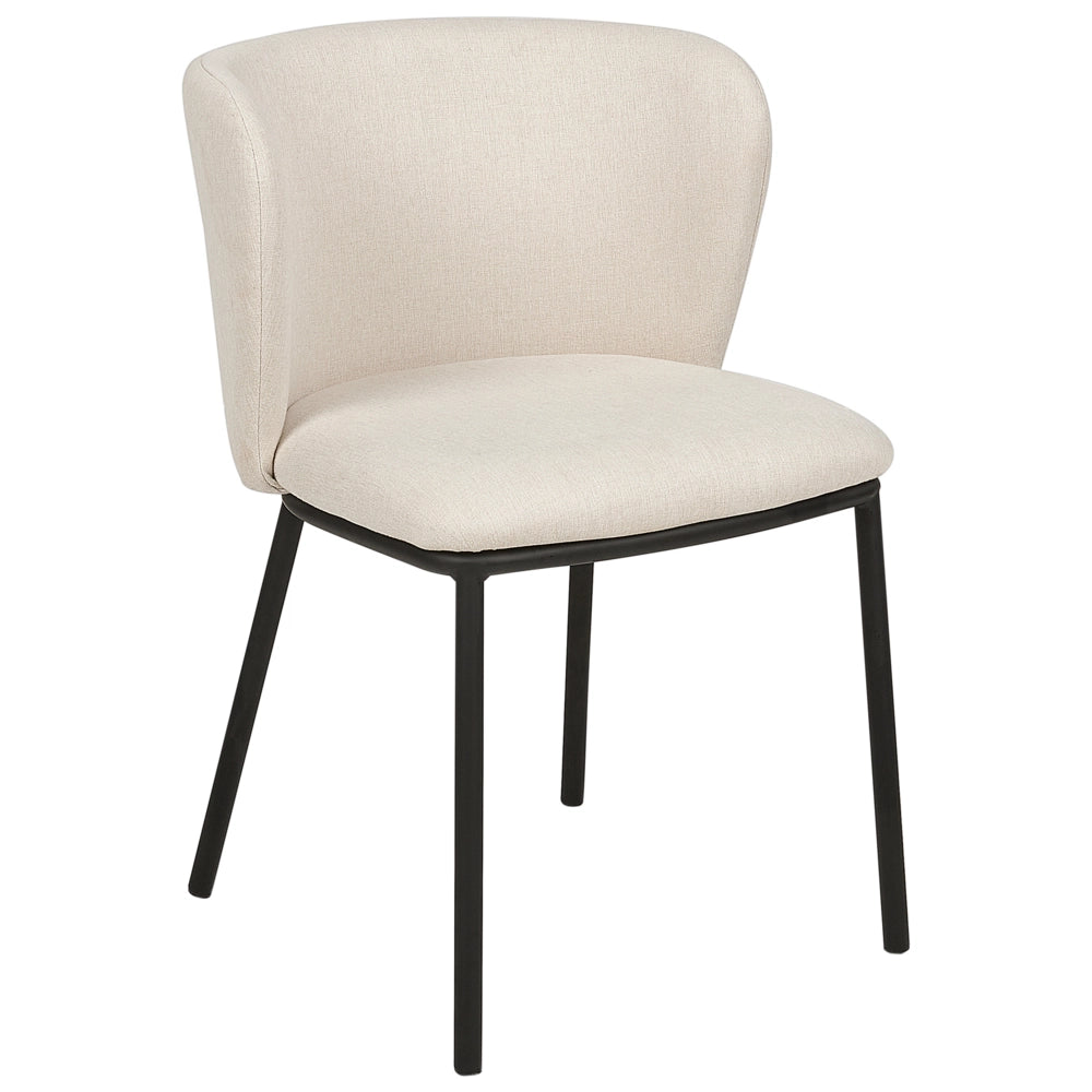 Set di 2 sedie da pranzo in poliestere bianco sporco Rivestimenti in metallo nero Gambe senza braccioli Schienale curvo Design moderno e contemporaneo