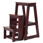 Sgabello scaletta a 3 gradini in legno di pino multiuso, Sgabello pieghevole da cucina 57x38x65cm Caff¨¨-Sgabelli