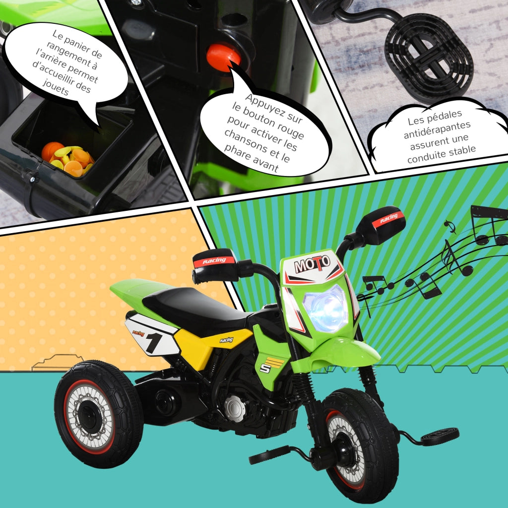Triciclo Moto Cross per Bambini con Musica e Luci ¨C Zephmum ¨C Verde
