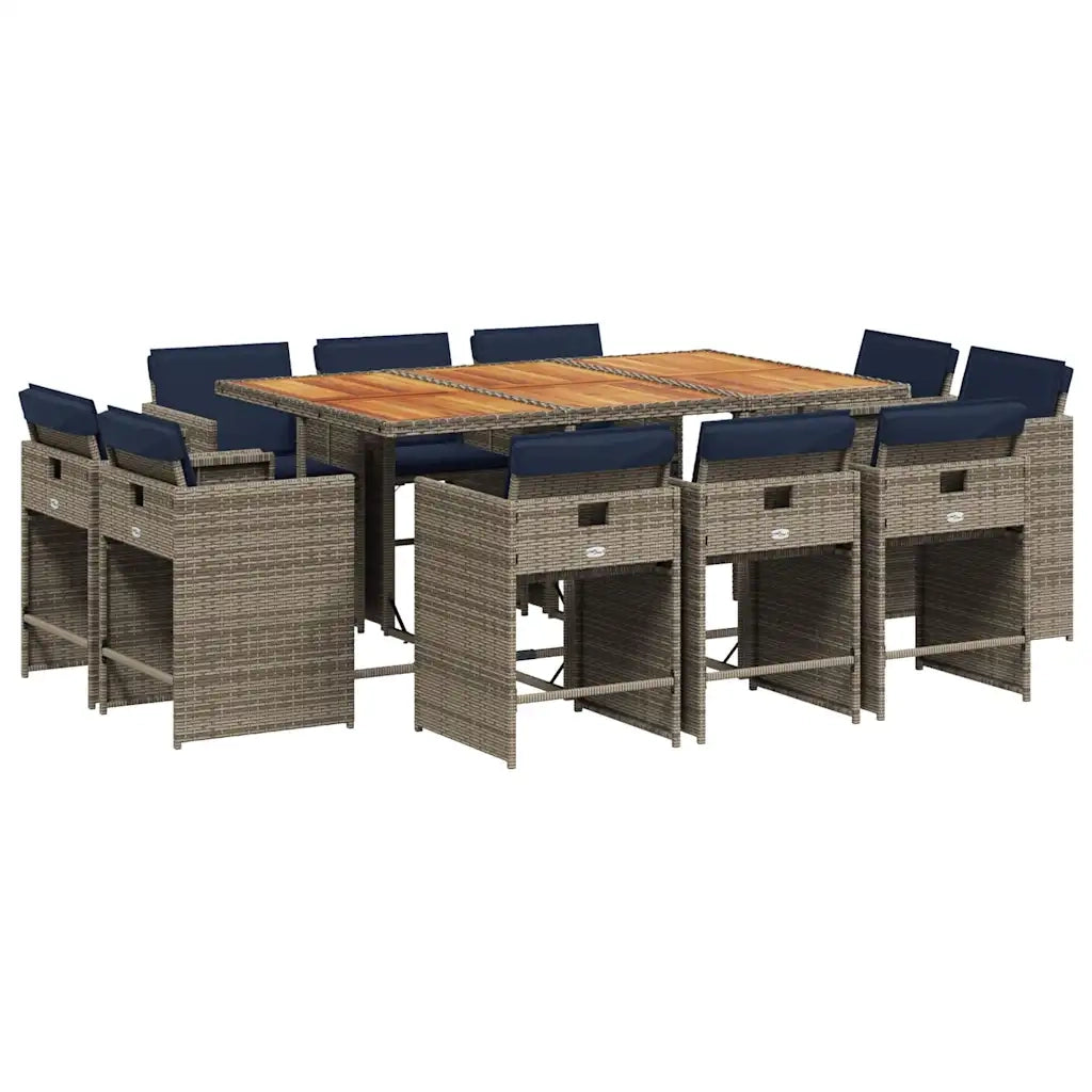 Set da pranzo da giardino da 11 pz con Cuscini in Polyrattan Grigio 3277984