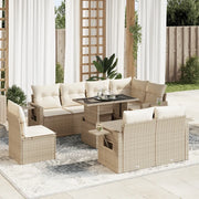 vidaXL Set Divano da Giardino 9 pz con Cuscini Beige in Polyrattan