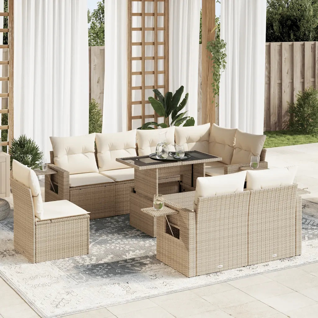 vidaXL Set Divano da Giardino 9 pz con Cuscini Beige in Polyrattan
