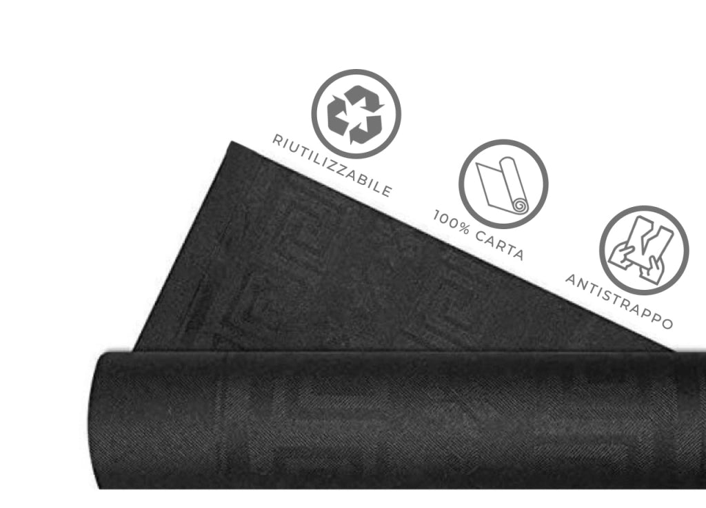 Rotolo Tovaglia Tinta Unita Per Feste Antistrappo 100% Carta Made Italy 5mtx1,20mt - 5 Metri - Nero